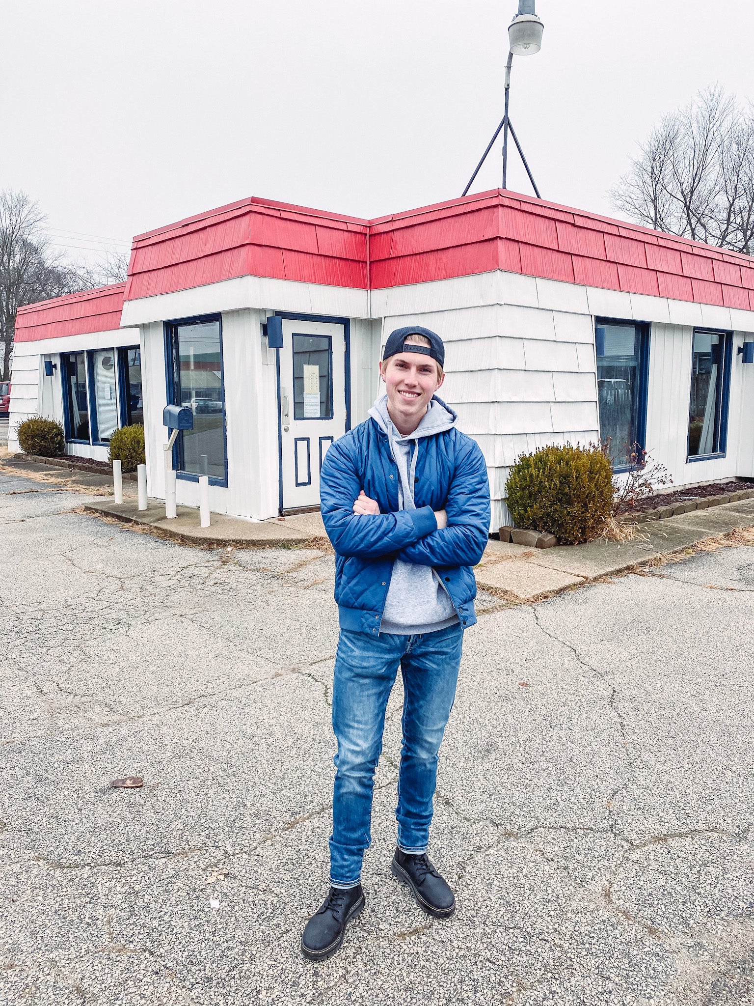 Built for Business. Owner Janzin Cripe featured  here in front of the new home of Chillz in North Manchester, IN before any restorations in January 2022.